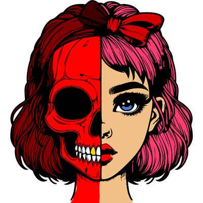 realistic girl with half skull mask