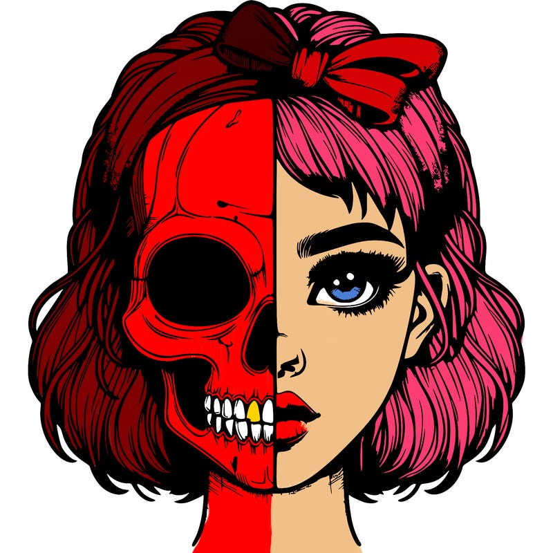 realistic girl with half skull mask