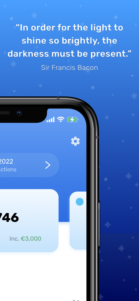 Budg finance app screen showing a quote by Sir Francis Bacon