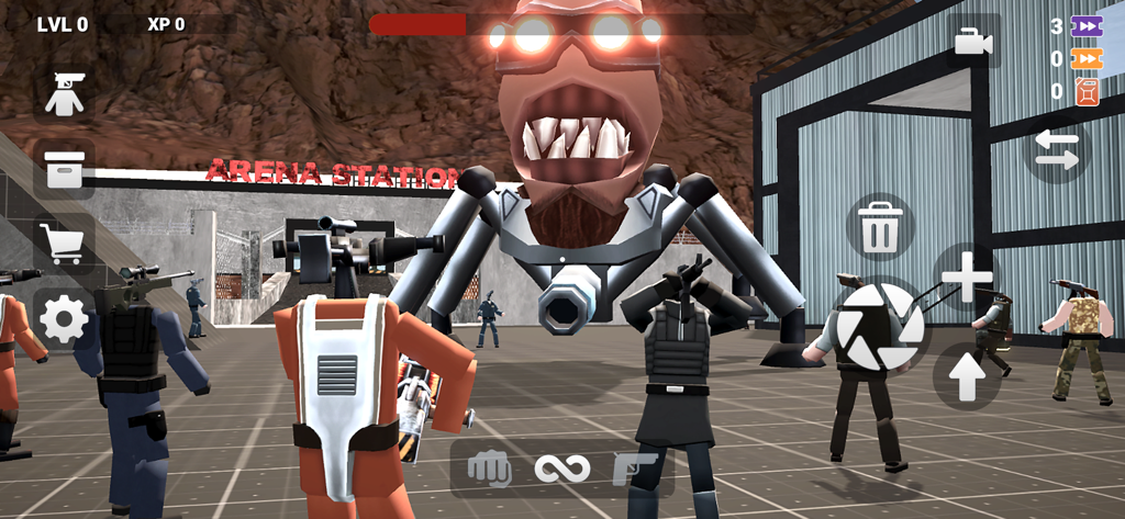 Last Life Sandbox - Last Life Sandboxのアリーナで巨大な機械的なクモのボスに直面するキャラクターたち