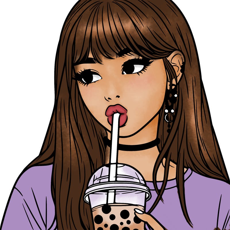 aesthetic realistic girl drinking boba