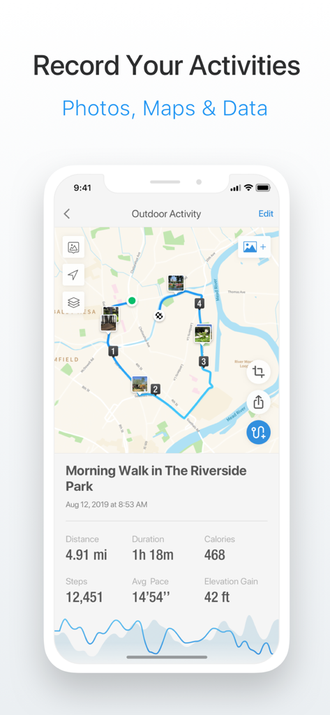 Pacer app interface showing a GPS route map with statistics for a morning walk