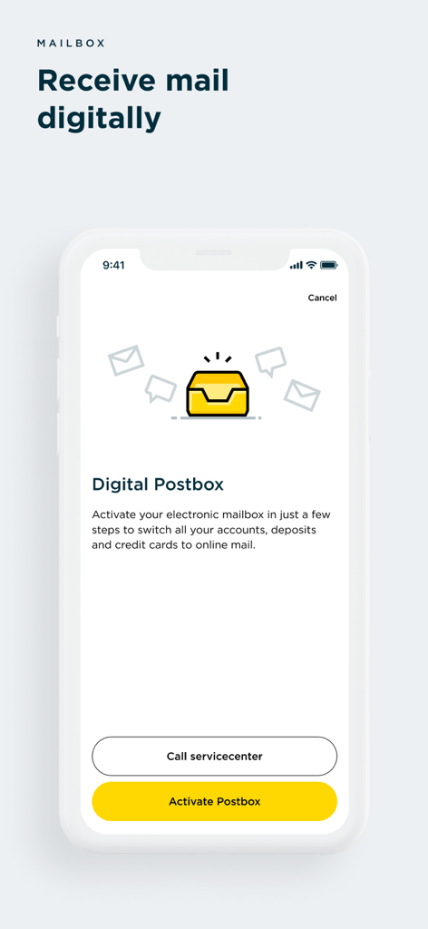 Commerzbank Banking - Commerzbank 뱅킹 앱의 디지털 우편함 기능 활성화 화면으로 우편물을 디지털로 받기