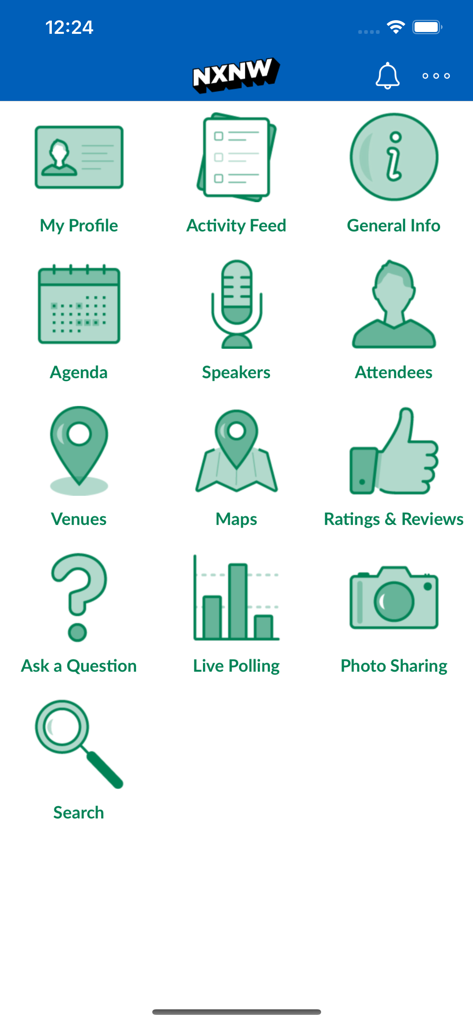 Nerds x NerdWallet - Main menu of the Nerds x NerdWallet app featuring icons for agenda speakers and event information