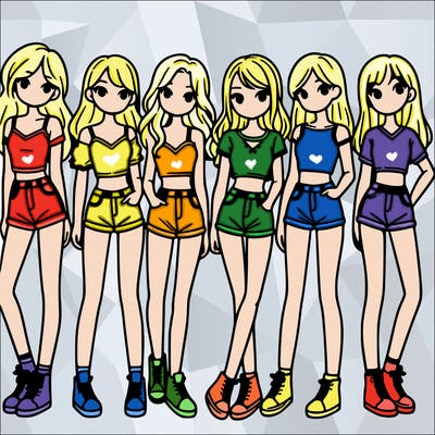 a group of girls wearing crop tops and shorts