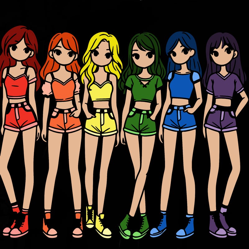 a group of girls wearing crop tops and shorts