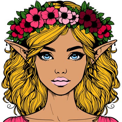 realistic female elf with flower crown