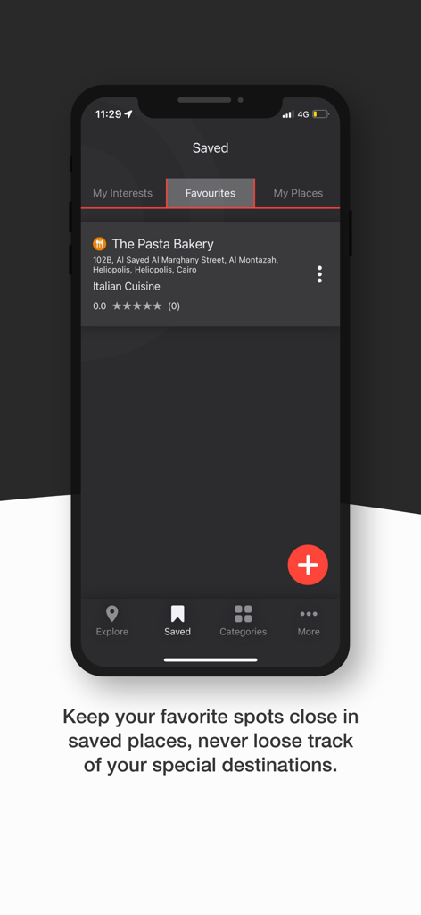 EGIPA - Interfaccia dell'app di navigazione EGIPA che mostra un elenco di luoghi preferiti salvati in Egitto