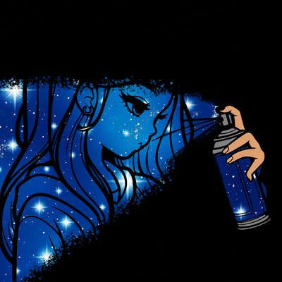 a realistic girl spray painting