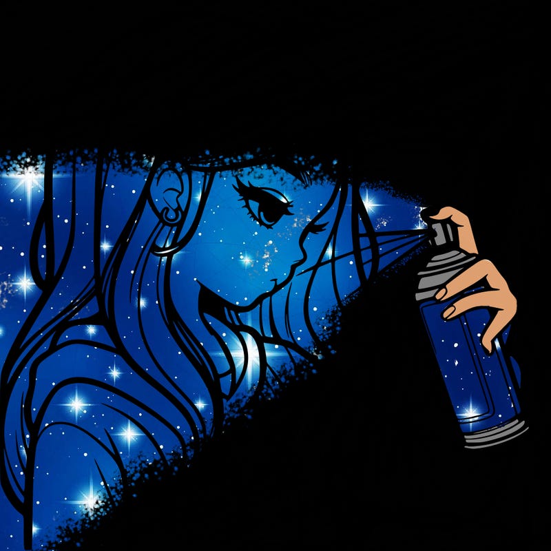 a realistic girl spray painting