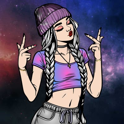 realistic teenage girl with braids and a beanie and crop top doing 🫶🏼