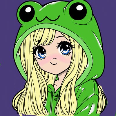 a pretty girl wearing a frog hoodie portrait with long hair