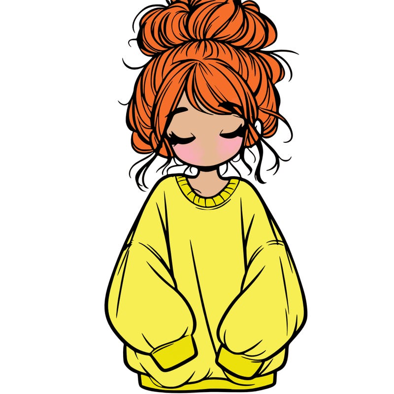 girl with baggy sweatshirt and messy bun