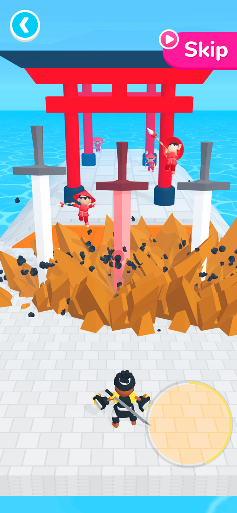 Ninja Hands 2 - Ninja character using a powerful sword combo against enemies near a Torii gate