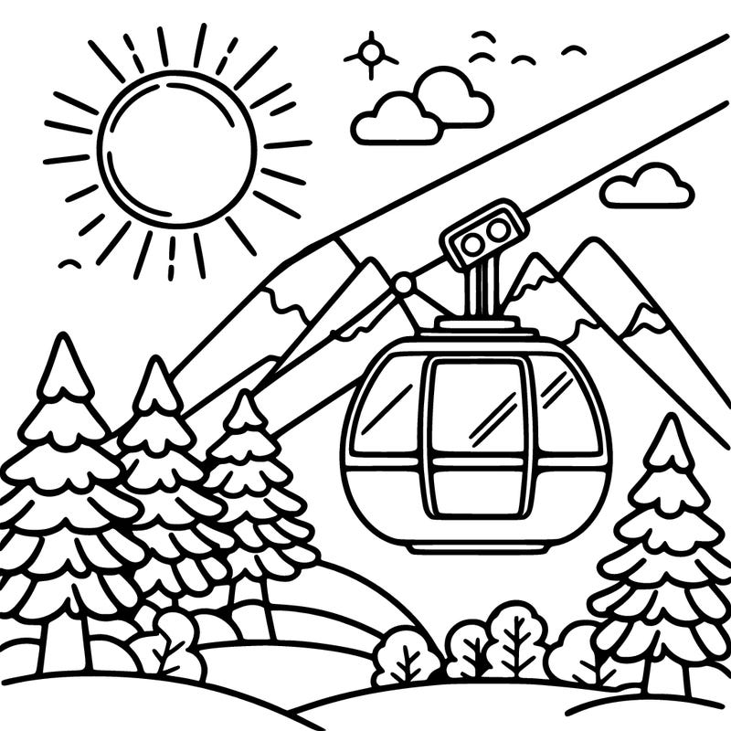 cable car sun tree happy sky