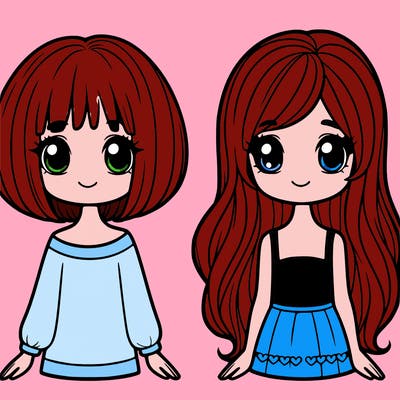 very shorthaired girl and long-haired girl