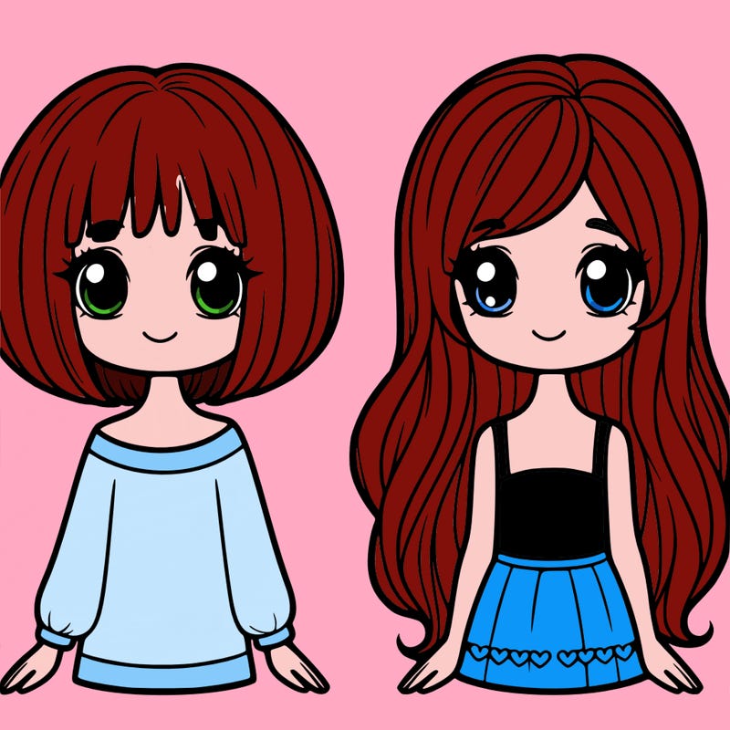 very shorthaired girl and long-haired girl