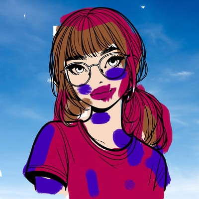 realistic girl with freckles and clear glasses