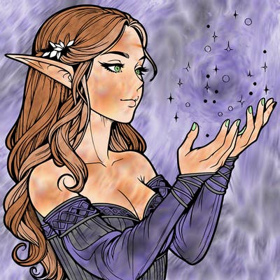 realistic elf girl doing magic