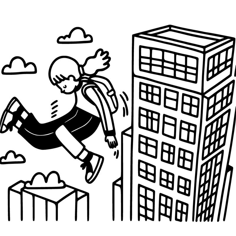 girl falling off a building