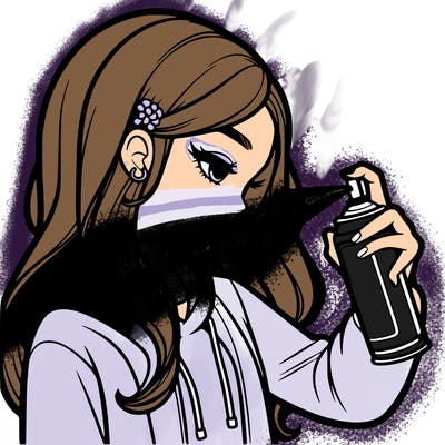 a realistic girl spray painting