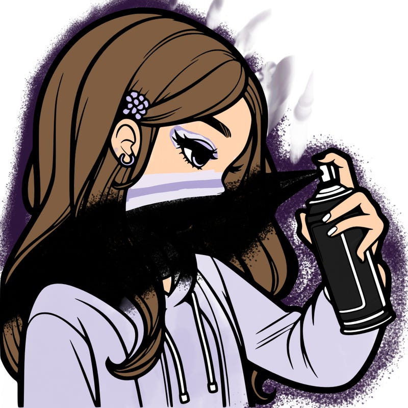 a realistic girl spray painting