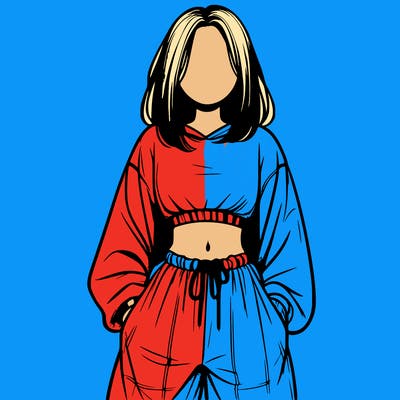 realistic girl faceless with baggy pants and a crop top