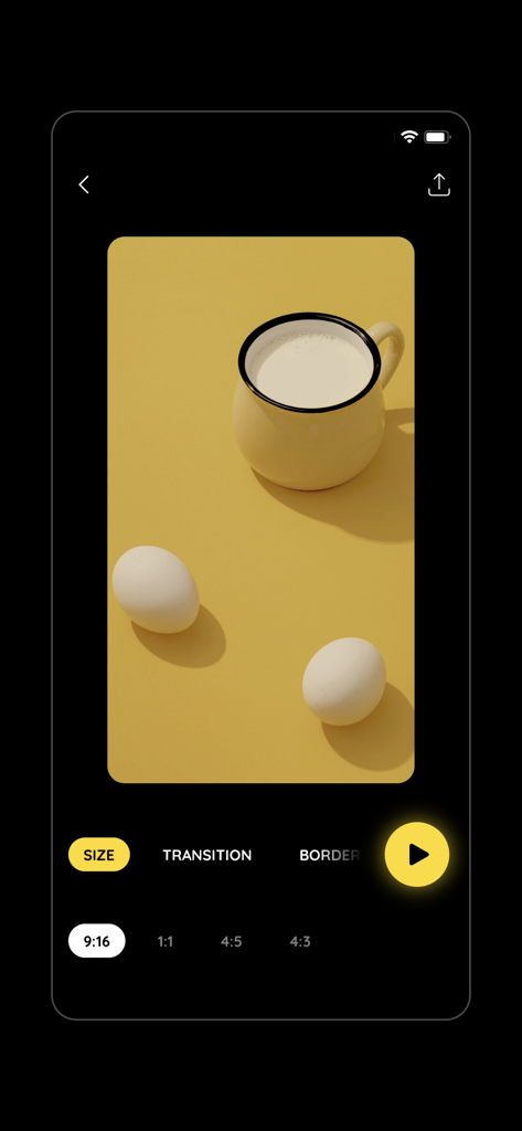 Doposler: Before after video - Interfaz de la aplicación Doposler para seleccionar la relación de aspecto y el tamaño del vídeo