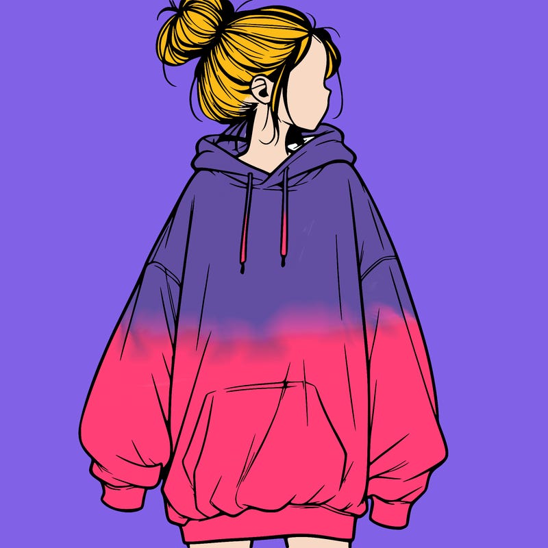 realistic girl with a oversized sweatshirt on and a bun