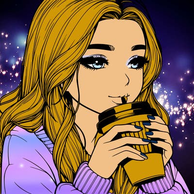 realistic girl drinking coffee