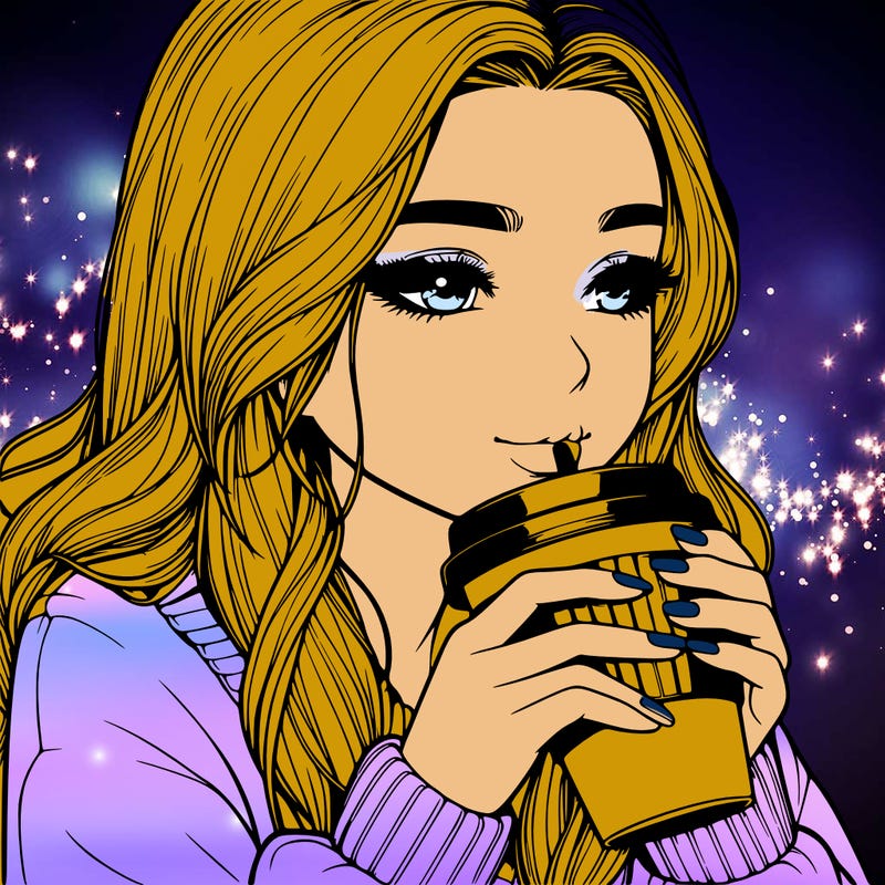 realistic girl drinking coffee