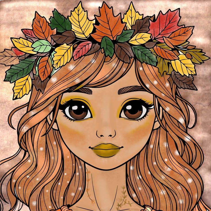 realistic girl with fall leaf crown
