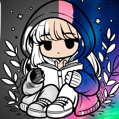 girl in oversized hoodie reading a book