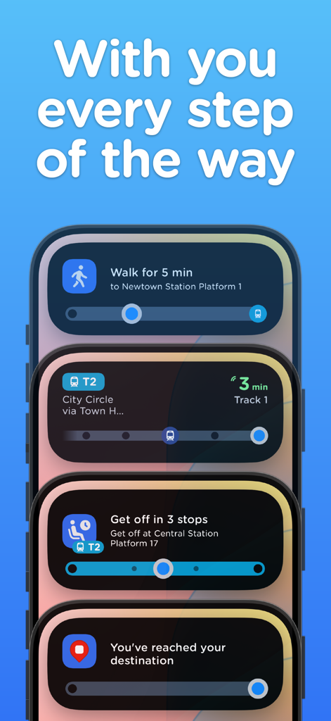App Sydney Transport che mostra notifiche di attività in tempo reale per indicazioni a piedi e avvisi sul transito su un iPhone