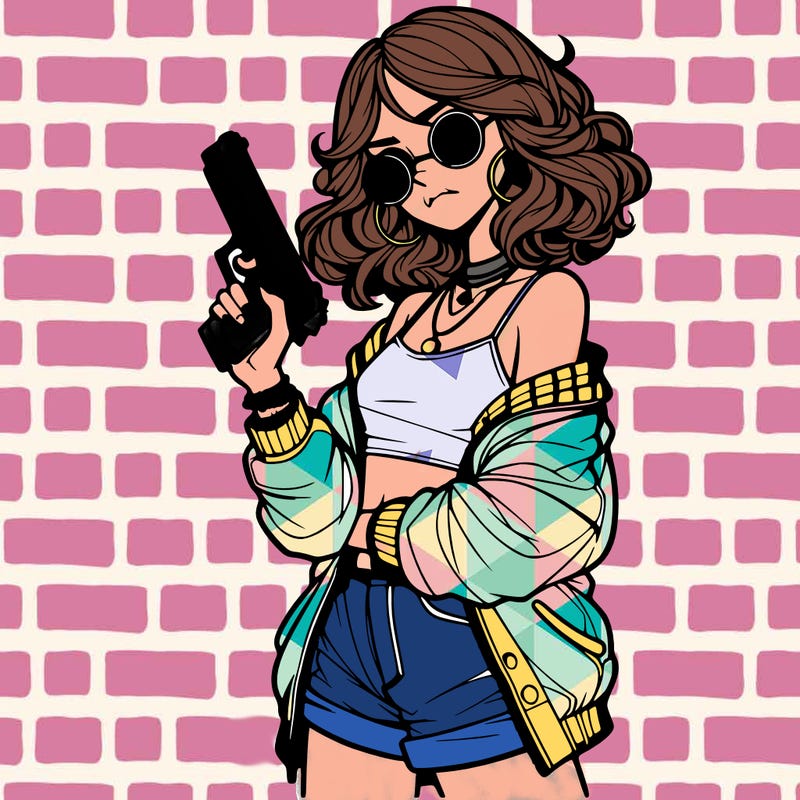 stylish teenage girl with gun