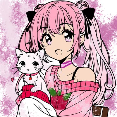 anime girl with cat