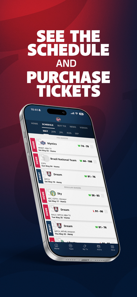 Indiana Fever - Smartphone screen showing the Indiana Fever app game schedule and ticket purchase interface