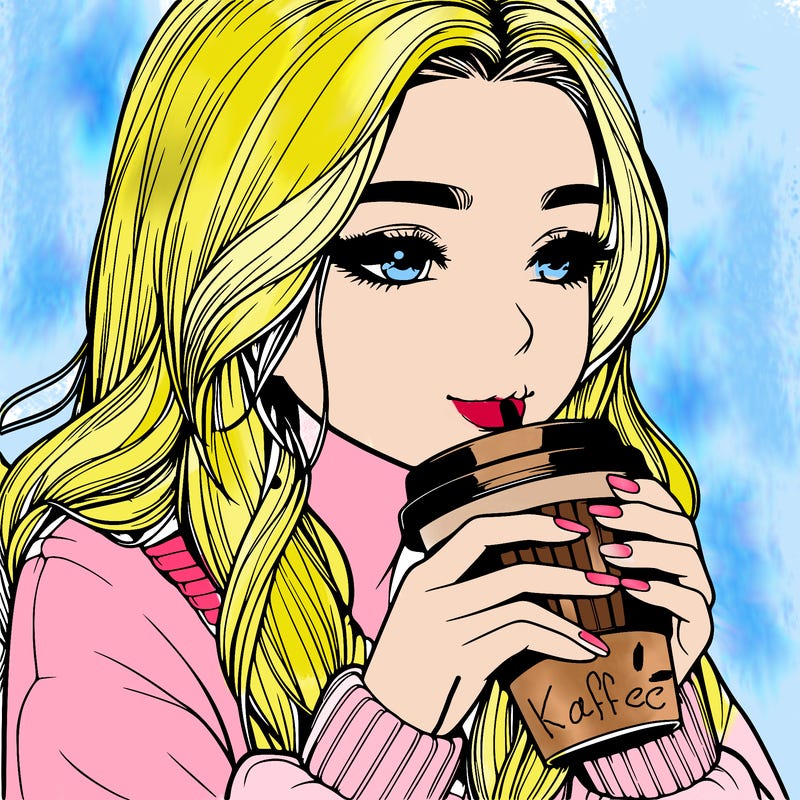 realistic girl drinking coffee