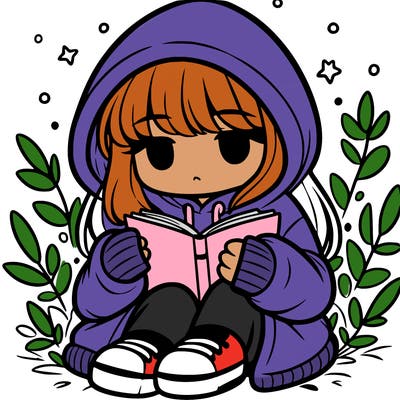girl in oversized hoodie reading a book