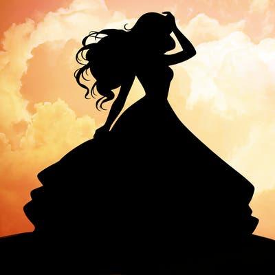 realistic woman with dress flowing in the wind