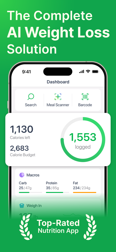 PlateAI - MyNetDiary AI Coach - PlateAI app dashboard showing calorie and macro tracking
