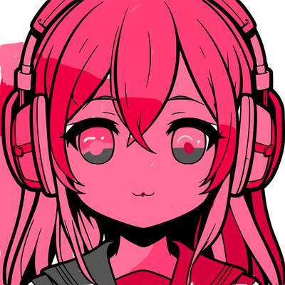 a anime girl’s head and she’s wearing headphones