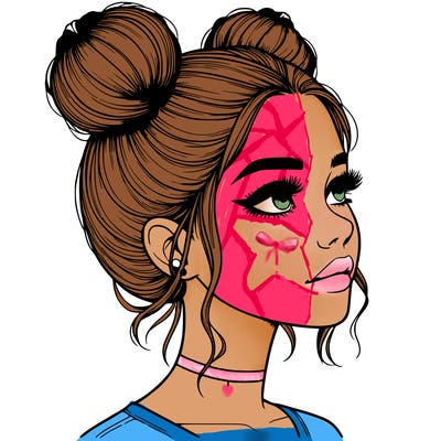 realistic girl with buns on the top of her head