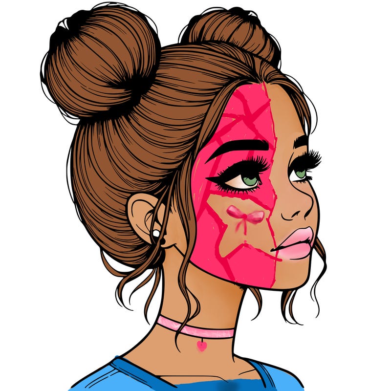 realistic girl with buns on the top of her head