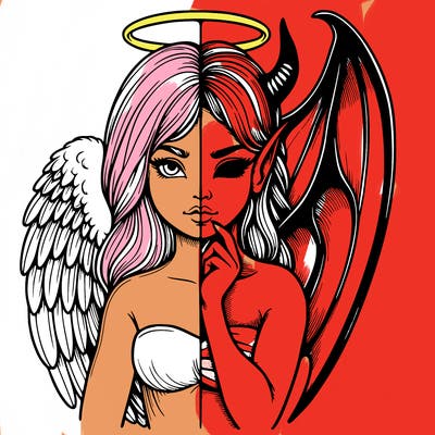 realistic angel half demon