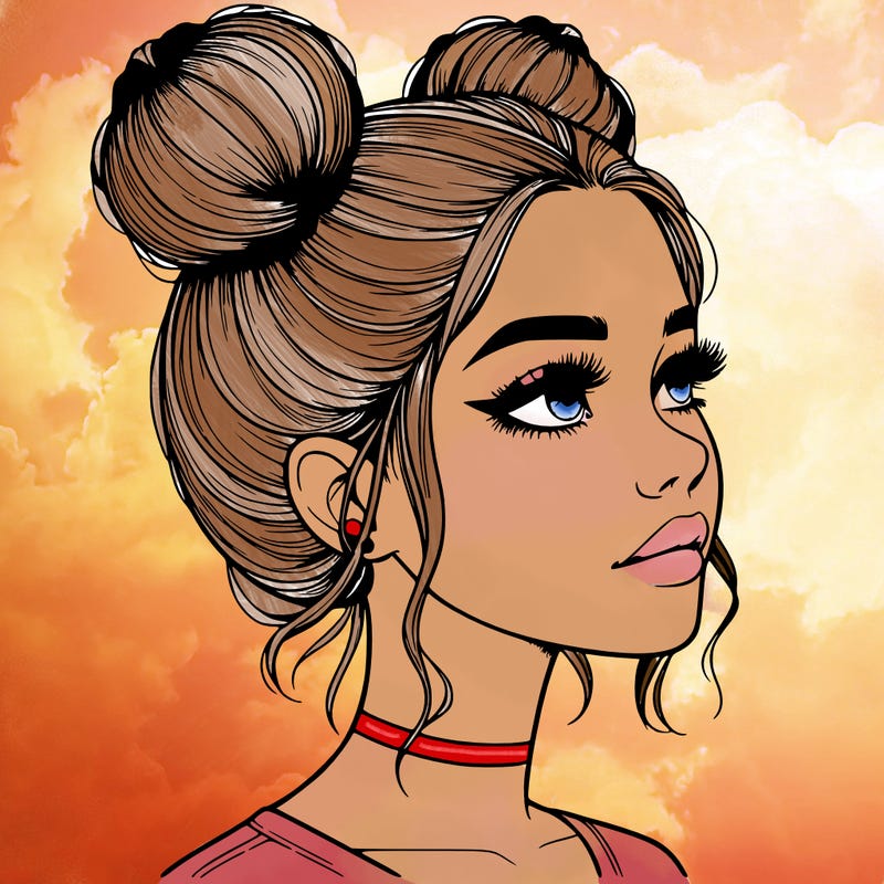 realistic girl with buns on the top of her head