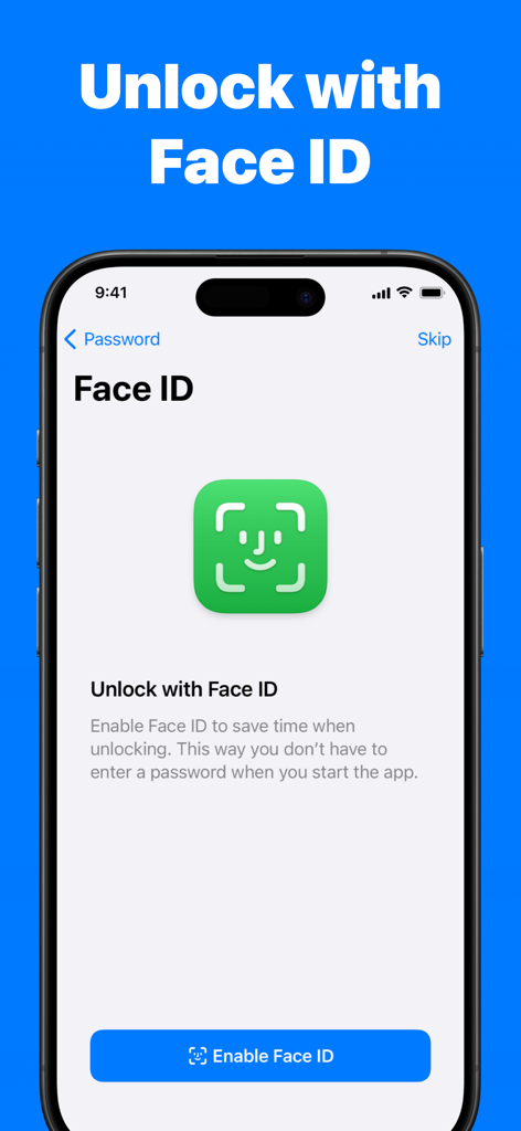 Authenticator App+ - Smartphone screen showing the Face ID unlock feature for the Authenticator App