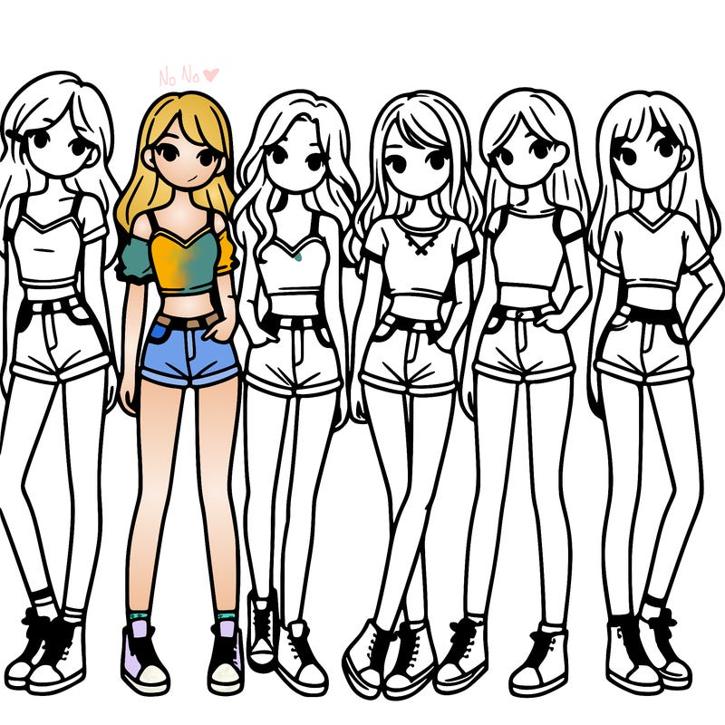 a group of girls wearing crop tops and shorts