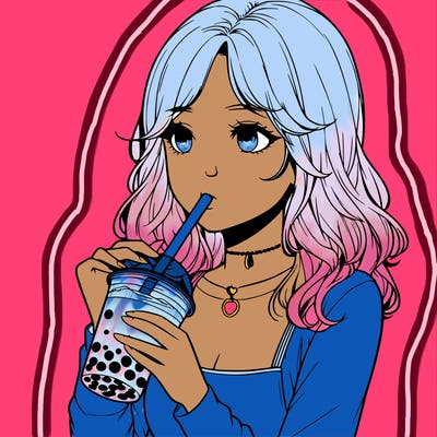 realistic girl drinking boba tea
