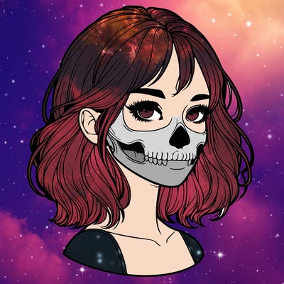 realistic girl with skull